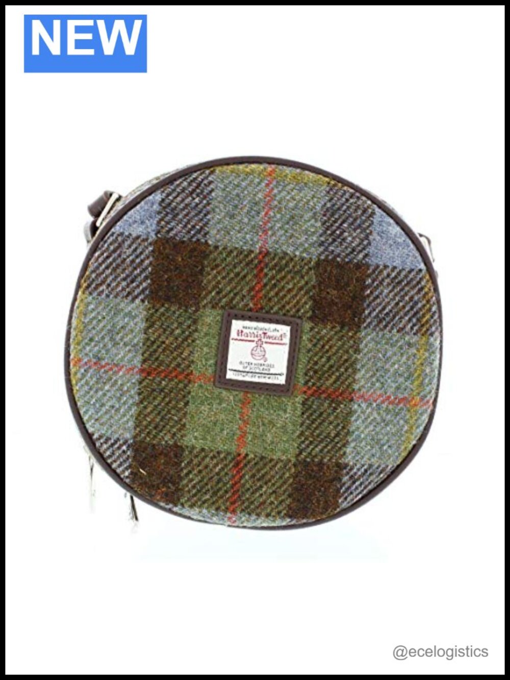 Harris Tweed Wool Round Shoulder Bag with PU Trim Adjustable Strap